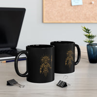 Warrior Shaman Tribal Glyph Gold Line Black Mug