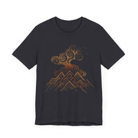 Tribal Volcano with Smoke Spirals Glyph Style Unisex T-Shirt