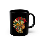 Aztec Warrior Head Illustration Black Mug