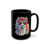 Hippie Llama in Sunglasses Watercolor Style Black Mug