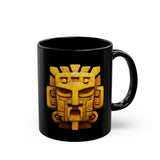 Golden Warrior Mask Andean Glyph Style Black Mug