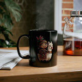 Playful Inca Girl and Llama Cartoon Black Mug
