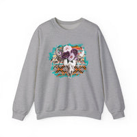 Aztec Floral Cow Skull on Turquoise Pattern Unisex Sweatshirt