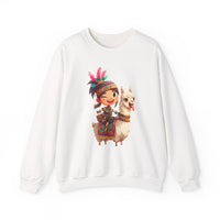 Playful Inca Girl and Llama Cartoon Unisex Sweatshirt