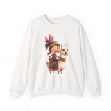 Playful Inca Girl and Llama Cartoon Unisex Sweatshirt