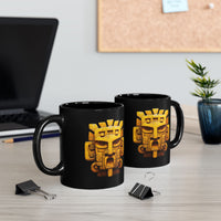 Golden Warrior Mask Andean Glyph Style Black Mug
