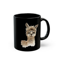 Cute Alpaca With Glasses Watercolor Illustration Black Mug