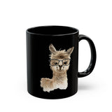 Cute Alpaca With Glasses Watercolor Illustration Black Mug