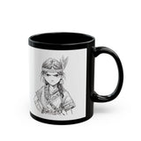 Inca Warrior Girl Fierce Heritage Ink Art Black Mug