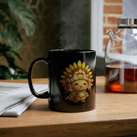 Chibi Inti Inca Sun God Cartoon Style Black Mug
