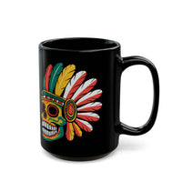 Aztec Feathered Skull Fiesta Illustration Black Mug