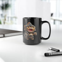 Chibi Mayan Jaguar Warrior Cartoon Style Black Mug