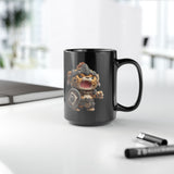 Chibi Mayan Jaguar Warrior Cartoon Style Black Mug