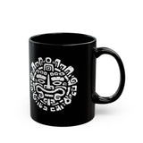 Andean Dual God Symmetry Tribal Glyph Style Black Mug