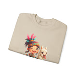 Playful Inca Girl and Llama Cartoon Unisex Sweatshirt