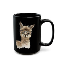 Cute Alpaca With Glasses Watercolor Illustration Black Mug