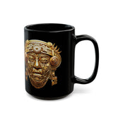 Aztec Golden Solar Deity Mask Black Mug