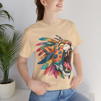 Comic Style Jaguar Mask with Rainbow Feathers Unisex T-Shirt
