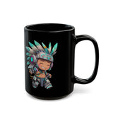 Cyber Aztec Chibi Warrior Neon Style Black Mug