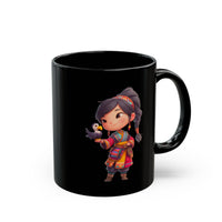 Chibi Inca Girl with Baby Condor Black Mug