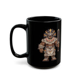 8-Bit Aztec Warrior Pixel Art Style Black Mug