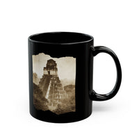 Vintage Tikal Jungle Temple Sepia Print Black Mug