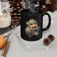 Chibi Mayan Jaguar Warrior with Tribal Shield Black Mug