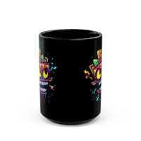 Cyber Aztec Skull Cartoon Style Black Mug