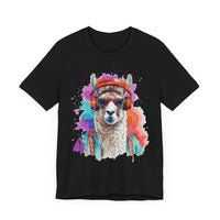 Hippie Llama in Sunglasses Watercolor Style Unisex T-Shirt