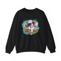 Aztec Floral Cow Skull on Turquoise Pattern Unisex Sweatshirt