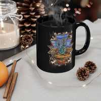 Aztec Turquoise Cactus Desert Landscape Black Mug