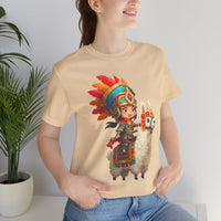 Colorful Chibi Inca Rider and Fluffy Llama Unisex T-Shirt