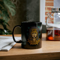 Golden Aztec Warrior Queen Illustration Black Mug