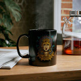 Golden Aztec Warrior Queen Illustration Black Mug