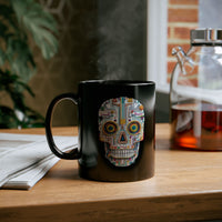 Neon Circuit Aztec Skull Cartoon Style Black Mug