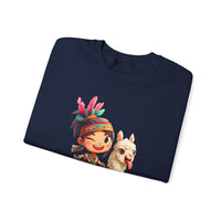 Playful Inca Girl and Llama Cartoon Unisex Sweatshirt