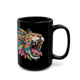 Comic Style Jaguar Mask with Rainbow Feathers Black Mug