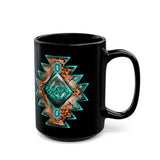 Turquoise Western Aztec Gem Illustration Black Mug