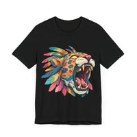 Comic Style Jaguar Mask with Rainbow Feathers Unisex T-Shirt