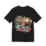 Comic Style Jaguar Mask with Rainbow Feathers Unisex T-Shirt