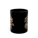 Chibi Mayan Jaguar Warrior Cartoon Style Black Mug