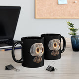 Glow-Eyed Aztec Skull Chibi Black Mug