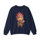 Chibi Maya Warrior and Sacred Monkey Unisex Sweatshirt