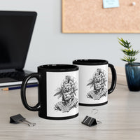 Jaguar Warrior Ink Drawing Black Mug