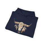 Boho Aztec Feathered Bull Skull Illustration Unisex Hoodie